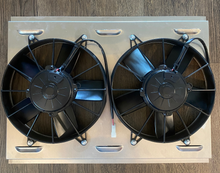 Load image into Gallery viewer, Radiator & Dual Fan set up for Chevy 5.7 Engine installed in Land Rover Defender 90/110/130