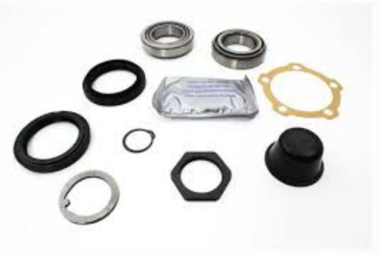 OEM FRONT WHEEL BEARING KIT FOR DEFENDER UP TO KA CHASSIS NUMBER - OEM WHEEL BEARINGS, FLANGE GASKET, CORTECO HUB SEALS, HUB CAP AND LOCK TABS