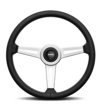Load image into Gallery viewer, RETRO 360MM BLACK SPOKE STEERING WHEEL FOR DEFENDER FROM MOMO

