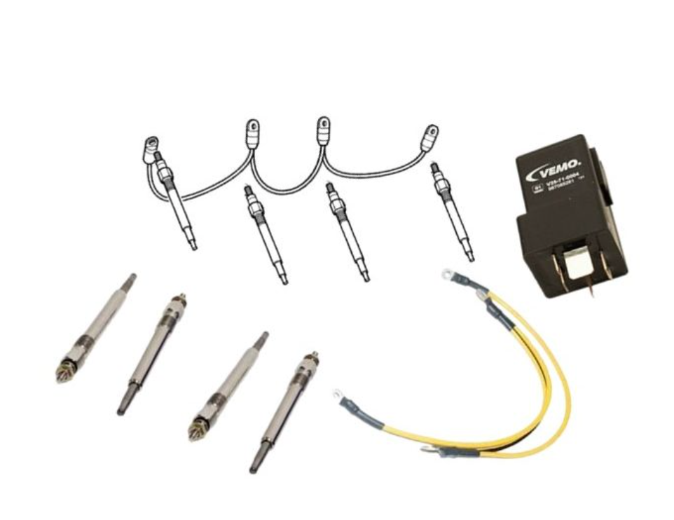 GLOW PLUG KIT FOR 200TDI AND 300TDI - INCLUDES WIRING AND RELAY - LAND ROVER DEFENDER, DISCOVERY 1 AND RANGE ROVER CLASSIC