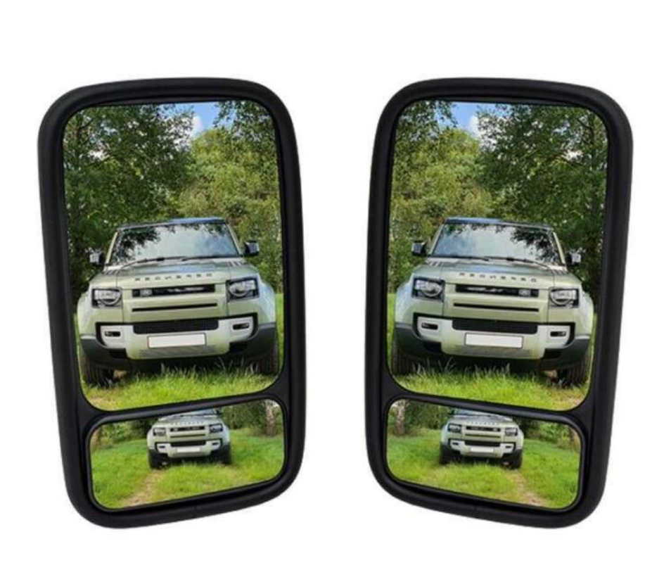 BLIND SPOT MIRROR SET - SUITS ALL LAND ROVER DEFENDER MODELS 1987-2016 - WITH NEW MIRROR ARMS